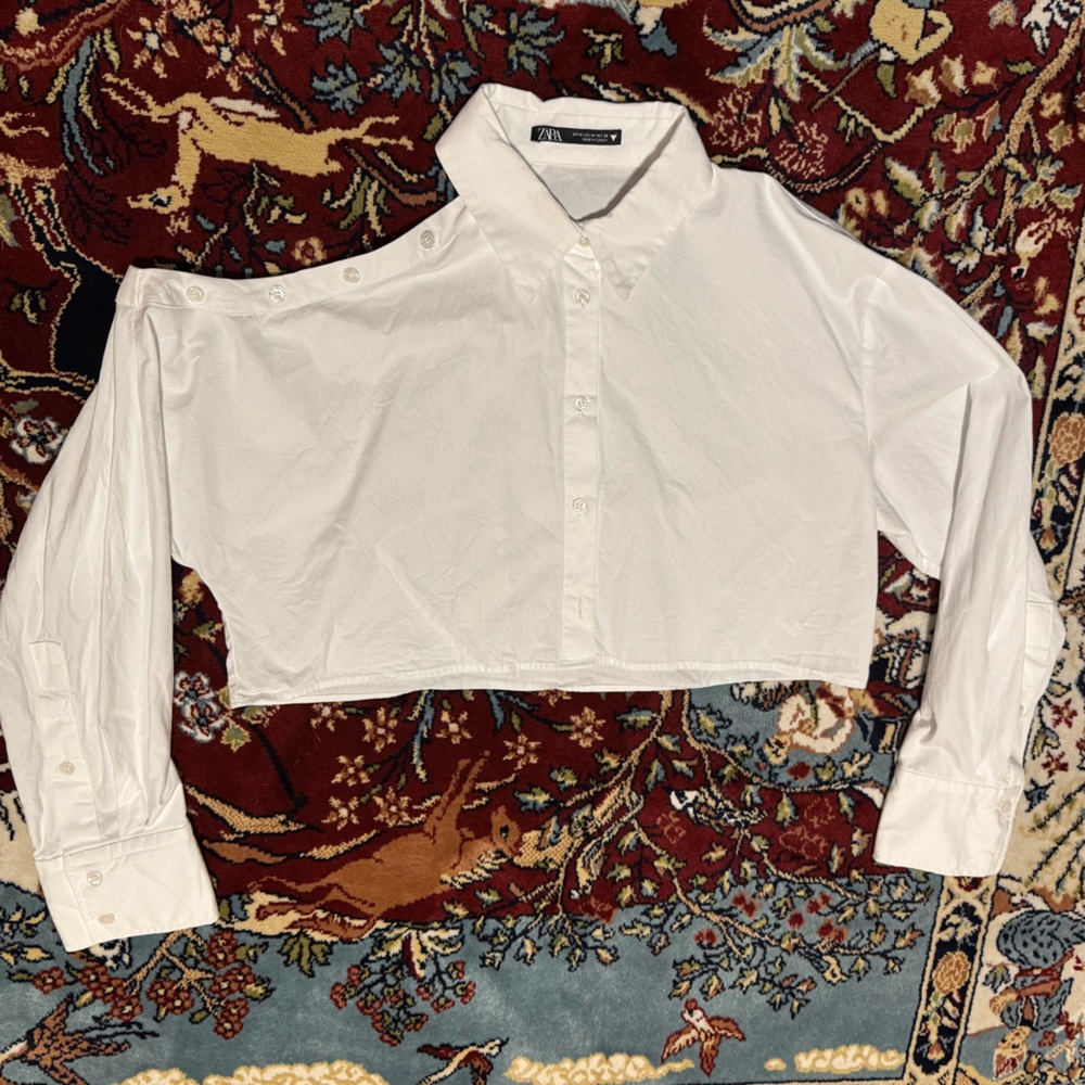 Zara White Crop Button Down